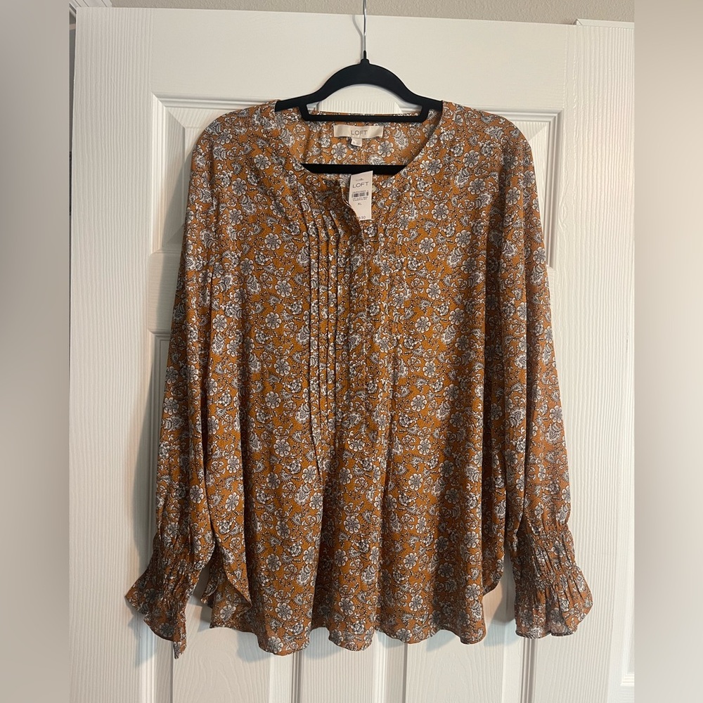 Loft - XL- mustard colored with flowers. woman’s blouse. New. Never worn.